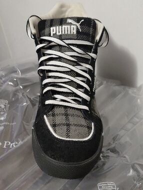 Puma Black and Gray Plaid High-Top Sneaker